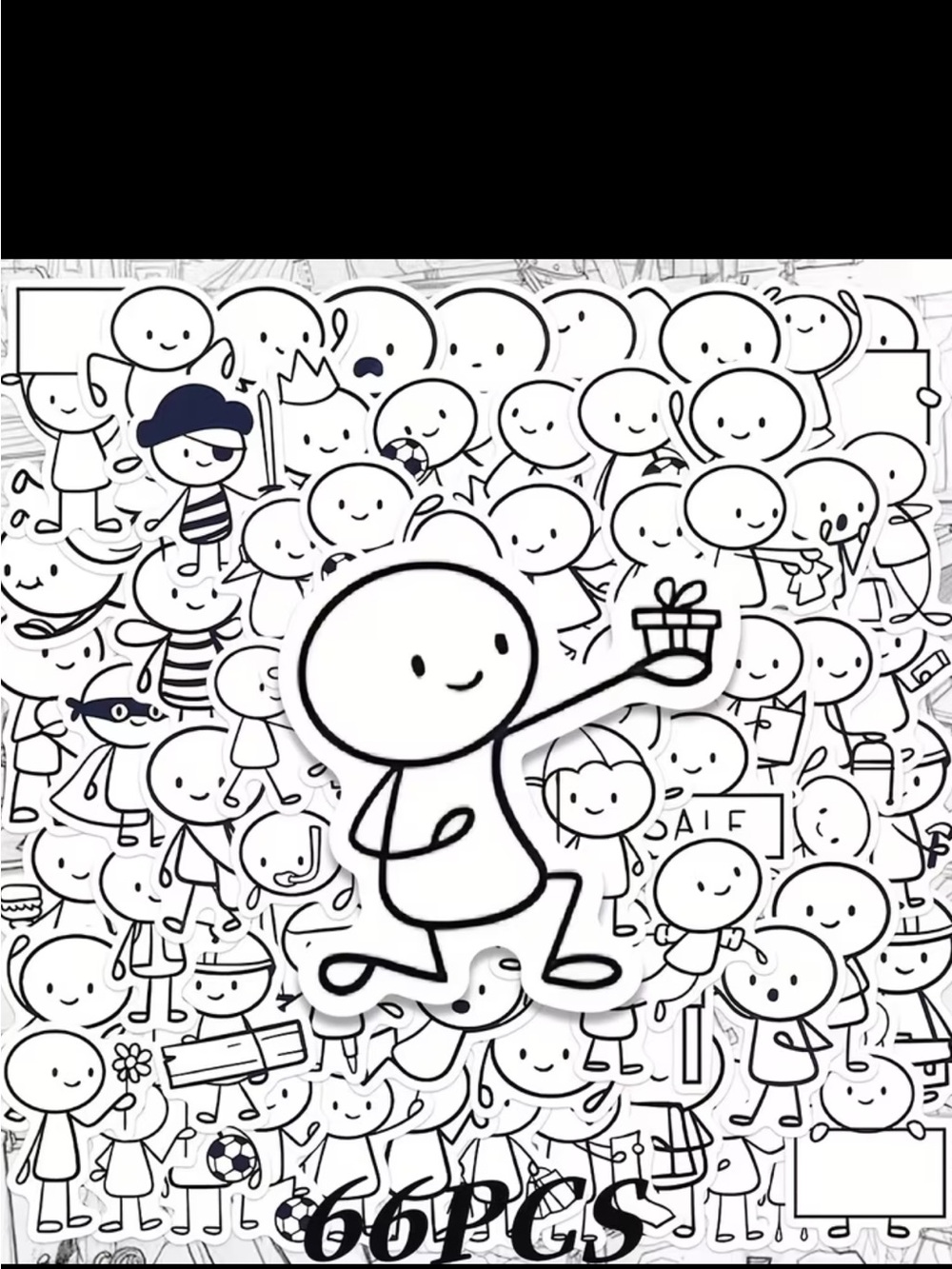 66pc Cute Stick Figure Stickers Black & White Cartoon Doodle Pack NEW - Picture 11 of 11